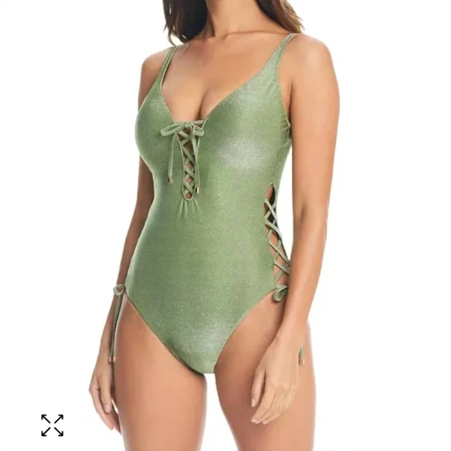 Bar Iii - Women's Shimmer Lace Up One Piece Swimsuit