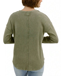 Grace And Lace - Mineral Washed Waffle Henley Sweater