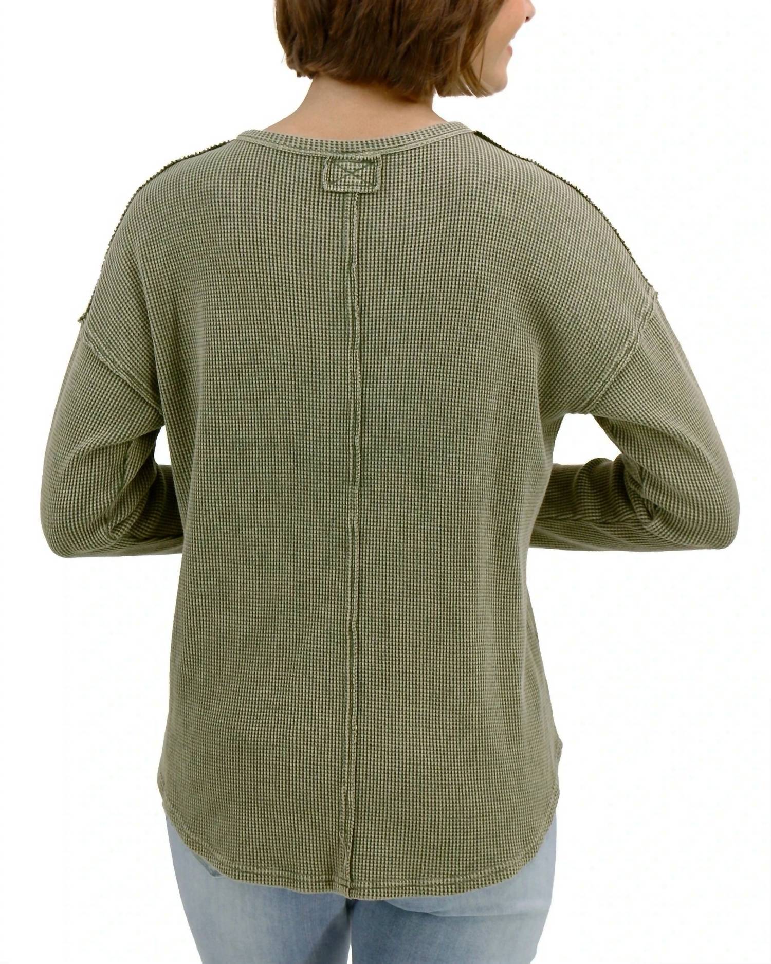 Grace And Lace - Mineral Washed Waffle Henley Sweater