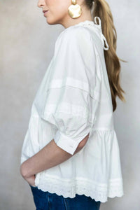 Before You - Eyelet Balloon Sleeve Blouse
