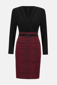 Joseph Ribkoff - Jacquard Knit Plaid Sheath Midi Dress