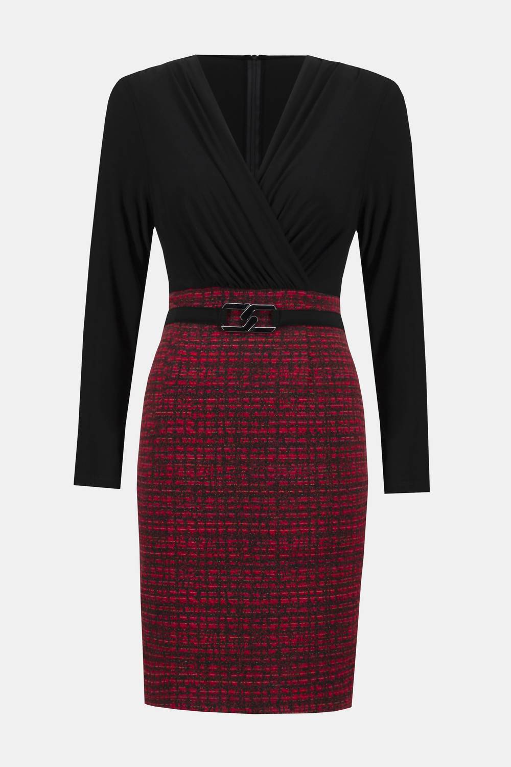 Joseph Ribkoff - Jacquard Knit Plaid Sheath Midi Dress