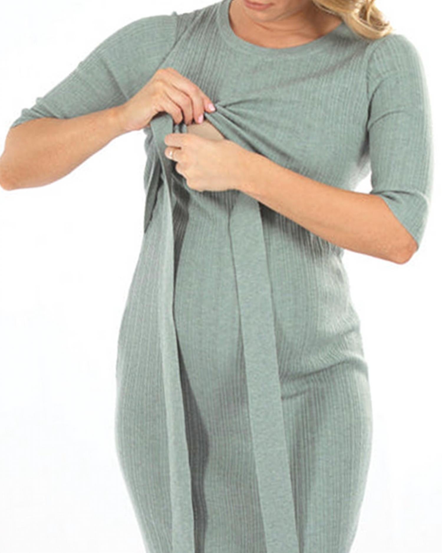 Angel Maternity Wool Knit Maternity Midi Dress in sage green - women's dress - view 4
