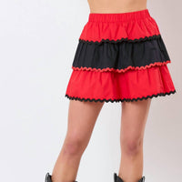 Peach Love Color Block Tiered Mini Skirt in red black - women's skirt