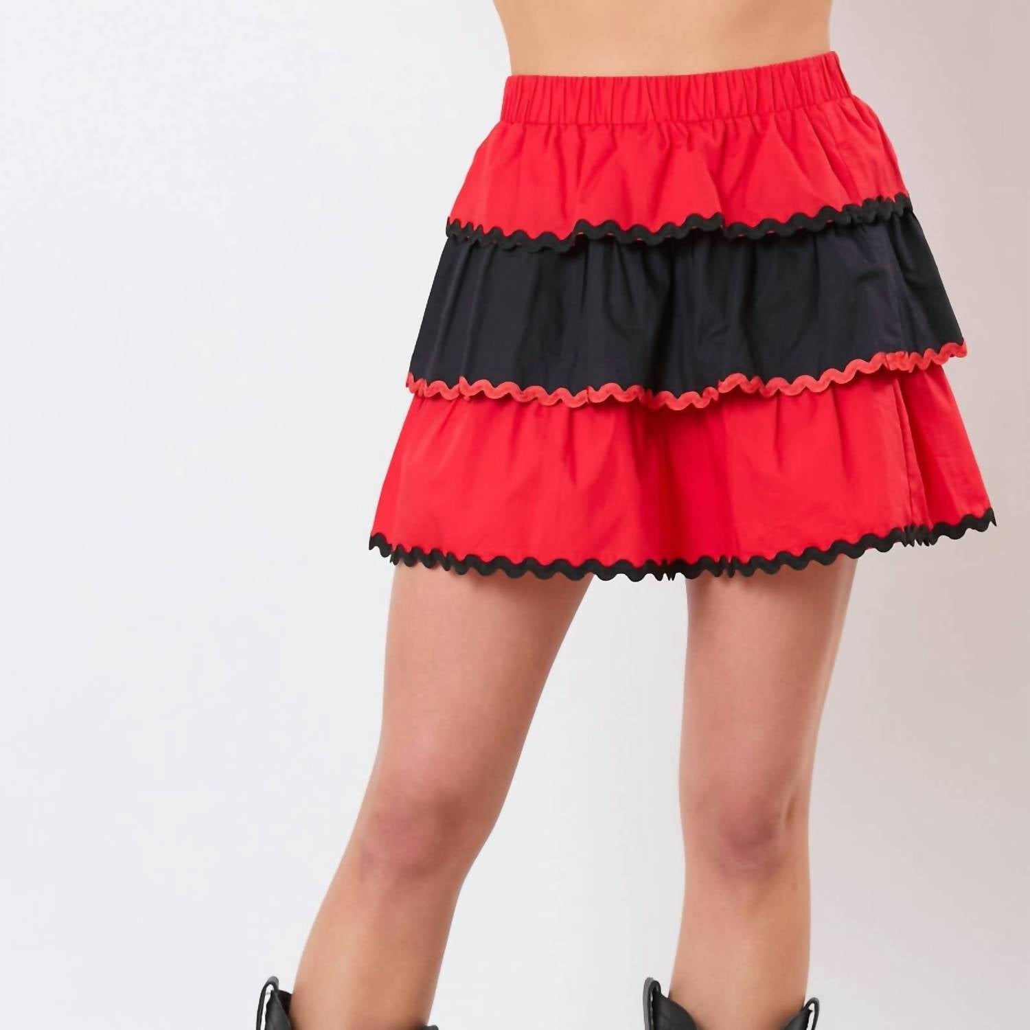 Peach Love Color Block Tiered Mini Skirt in red black - women's skirt