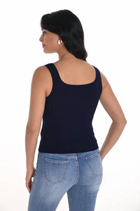 Frank Lyman Kiera Knit Sleeveless Top in navy - women's blouse - alternate view