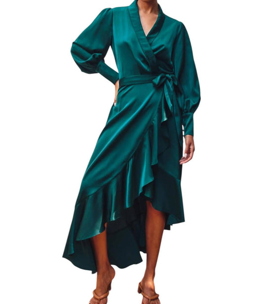 Dress Forum - Satin Ruffled Midi Wrap Dress