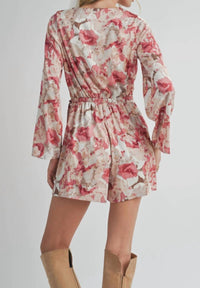 Sadie & Sage Women's Surplice Overlap Floral Romper in white red - women's dress - detail view