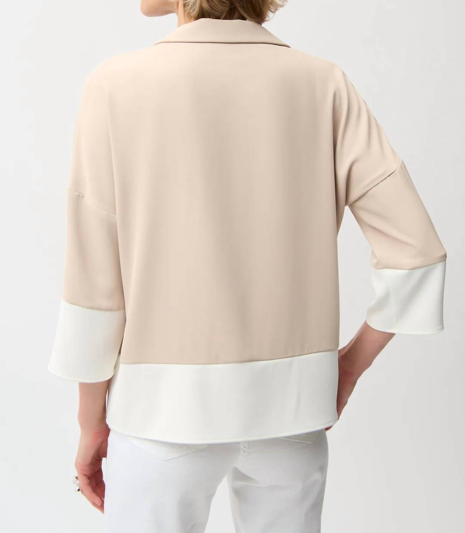Joseph Ribkoff - Woven Twill Color Block Boxy Top with Shirt Collar