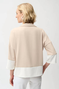 Joseph Ribkoff - Woven Twill Color Block Boxy Top with Shirt Collar