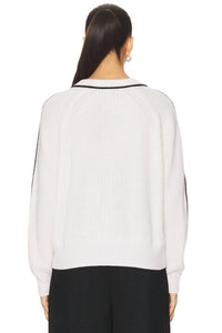 Autumn Cashmere Shaker Crew With Contrast Piping Sweater Top in chalk combo - women's sweater - alternate view