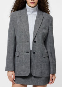 FRENCH CONNECTION Owen Plaid Suiting Blazer in charcoal - women's jacket - detail view