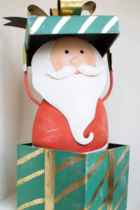 Kalalou - Painted Metal Santa with Christmas Gift Box
