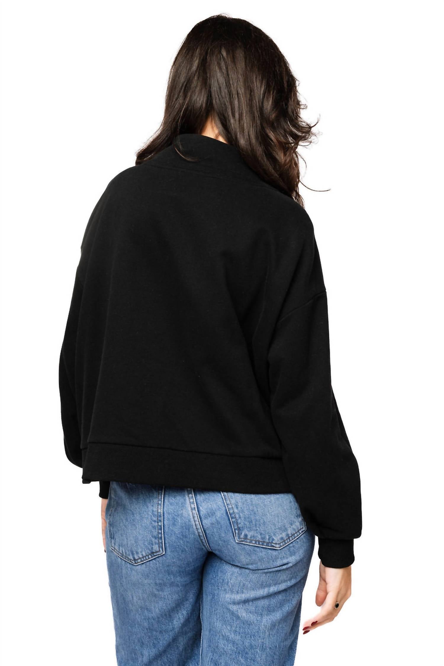 QUEEN OF SPARKLES New York City Queen Card Mock Neck Sweatshirt in black - women's sweater - alternate view