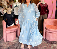 J.Nna - Embroidered Long Sleeve Maxi Dress