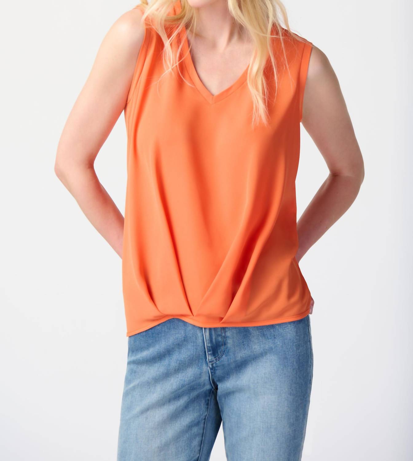 Joseph Ribkoff V Neck Pleated Front Top in orange - women's tank top