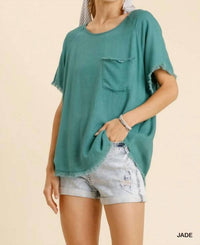 Umgee - Hazel Casual Raw Edge Top With Pocket
