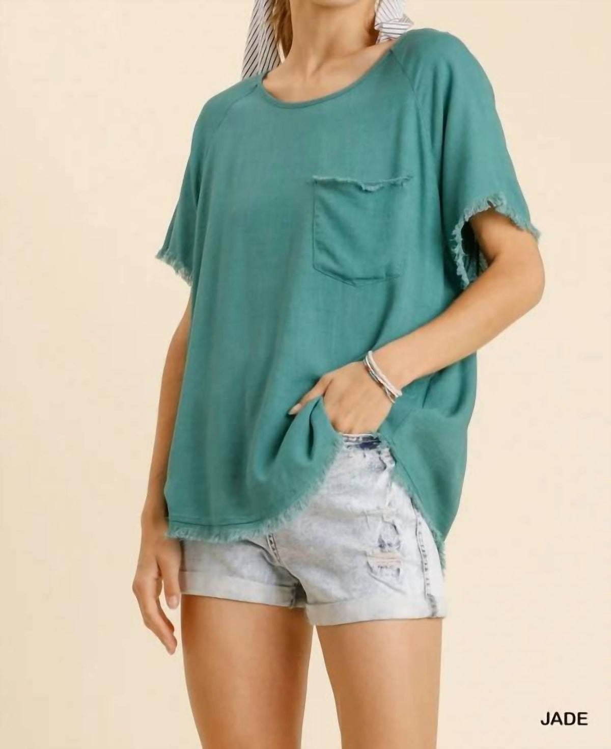 Umgee - Hazel Casual Raw Edge Top With Pocket