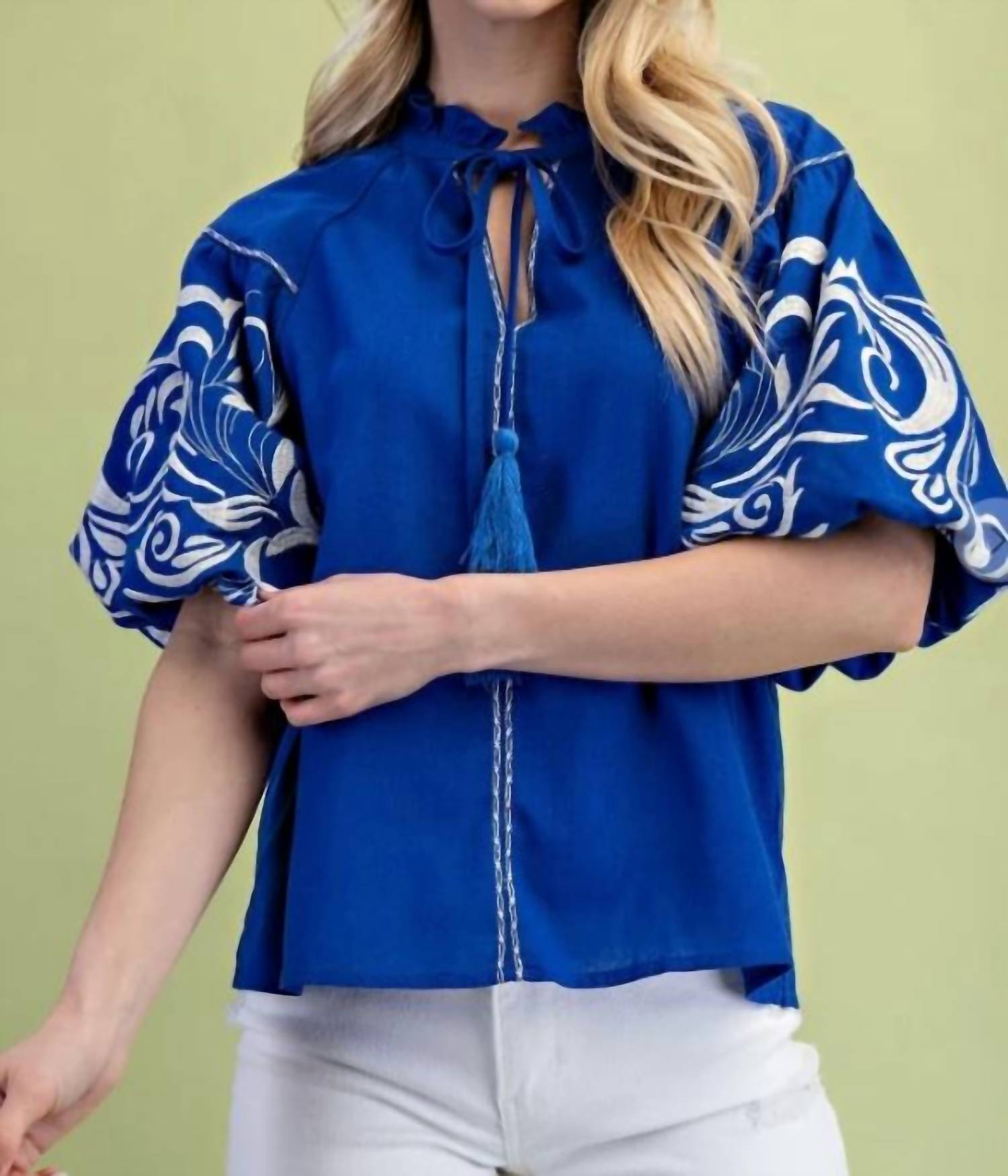 Gigio - Embroidered Puff Sleeve Blouse