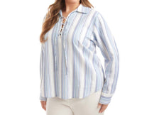 Karen Kane Eyelet Lace Up Top - Plus in stripe - women's long sleeve top - view 4