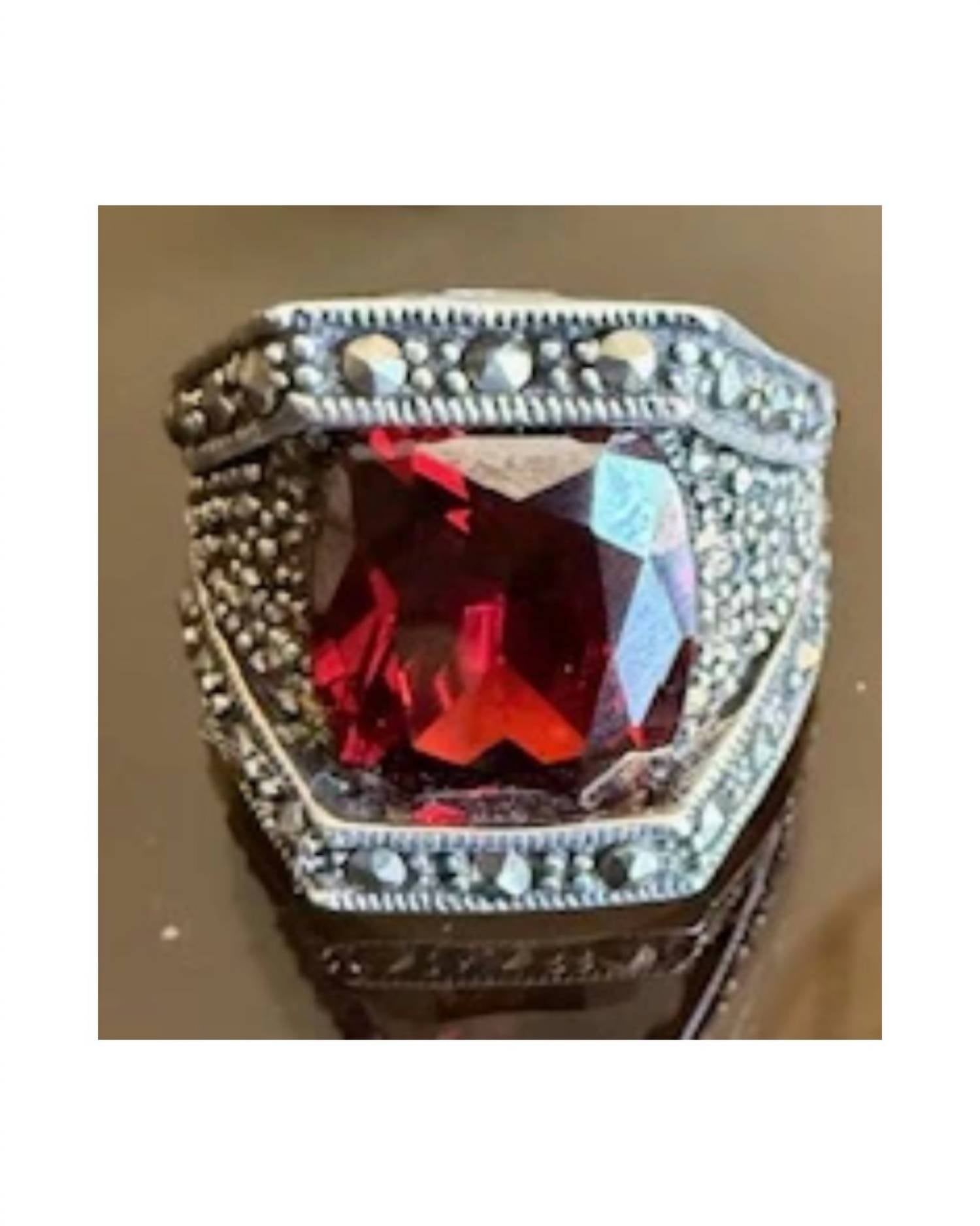 P & K Jewelry Women's Sterling Marcasite Emerald Cut Ring in red silver - women's jewelry