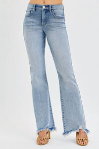 Risen - Tummy Control Mid Rise Flare Jean with Frayed Hem