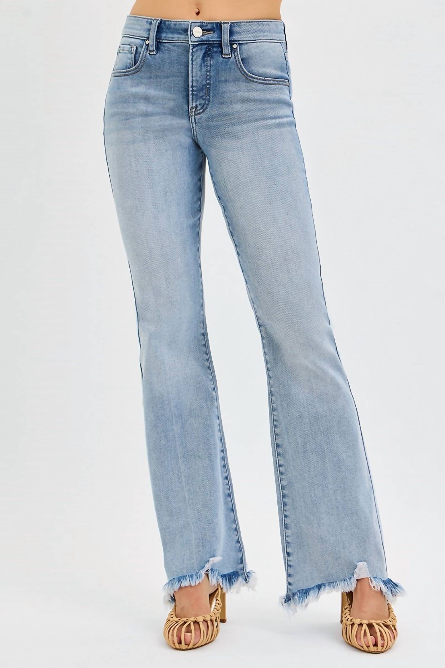 Risen - Tummy Control Mid Rise Flare Jean with Frayed Hem