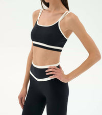 SPLITS59 Eva Rigor Double Strap Bra in black white - women's intimate - detail view