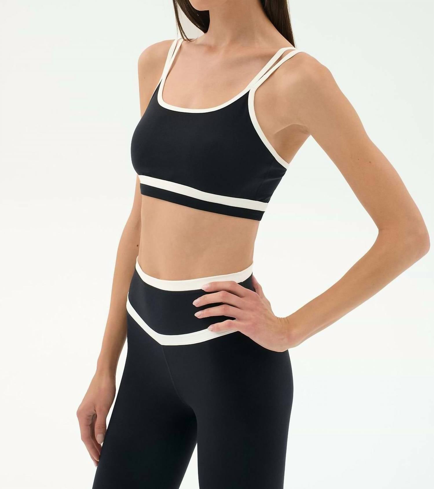 SPLITS59 Eva Rigor Double Strap Bra in black white - women's intimate - detail view