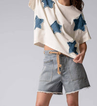 Urban Daizy Star Appliqué Cotton Tee in cream - women's t-shirt - view 6