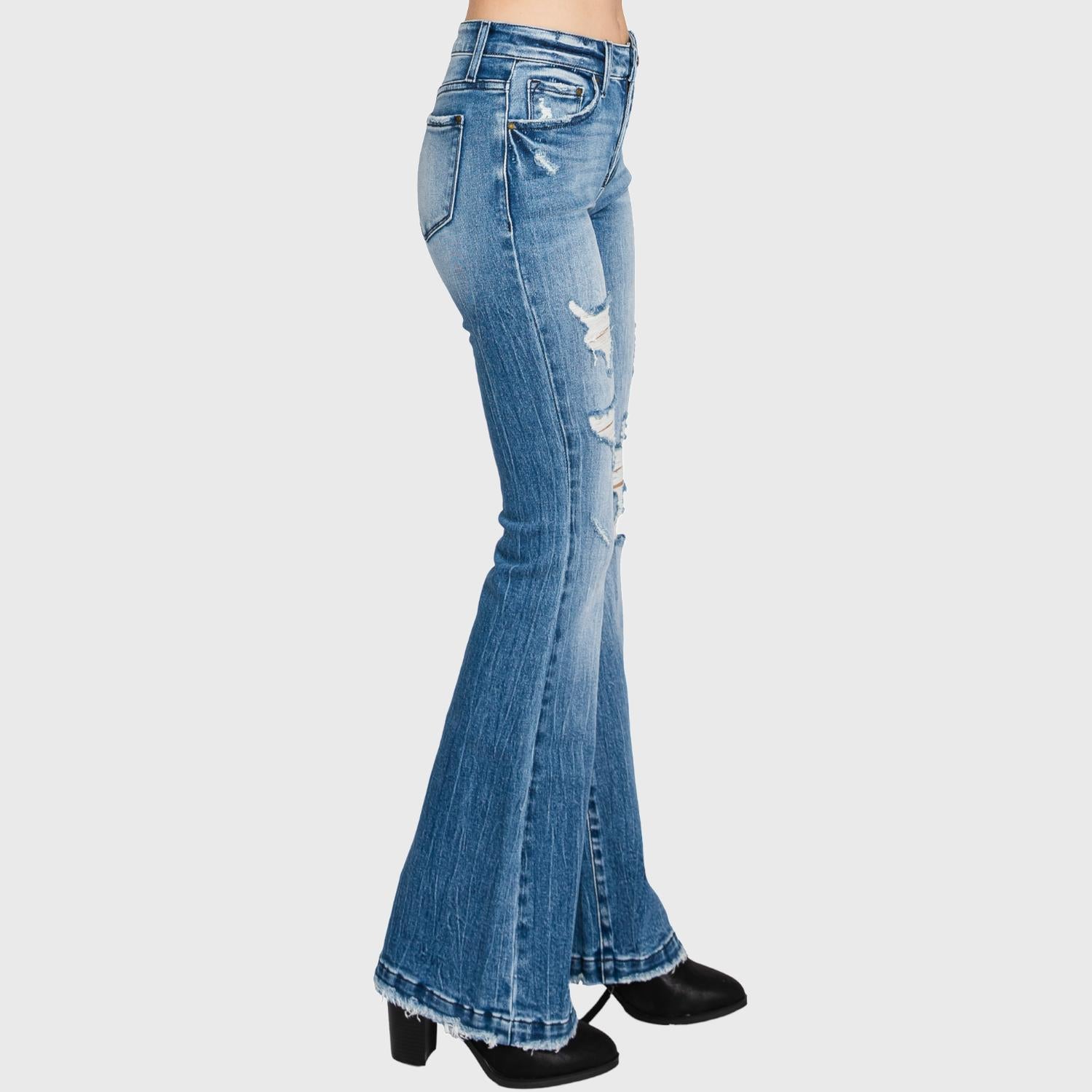 Petra153 Distressed Mid Rise Flare Jeans in piper - women's jeans - alternate view