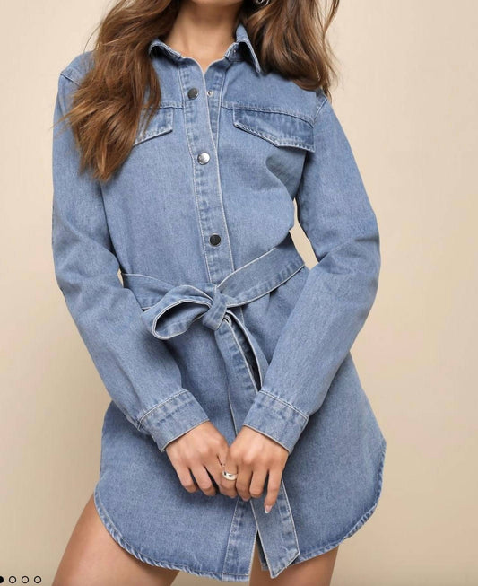 Lulus - Denim Long Sleeve Mini Dress