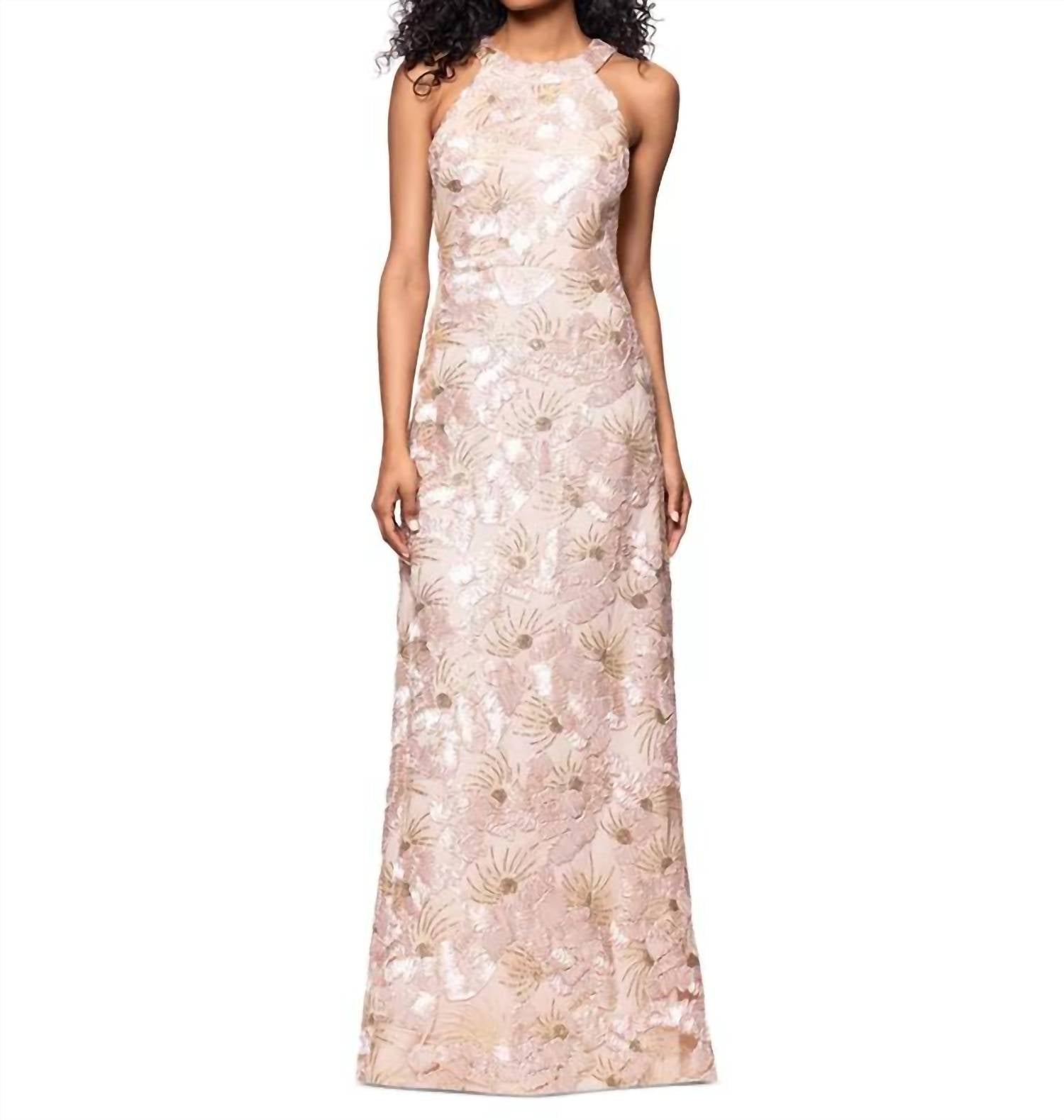 Betsy & Adam - Sequin Soutache Halter Gown