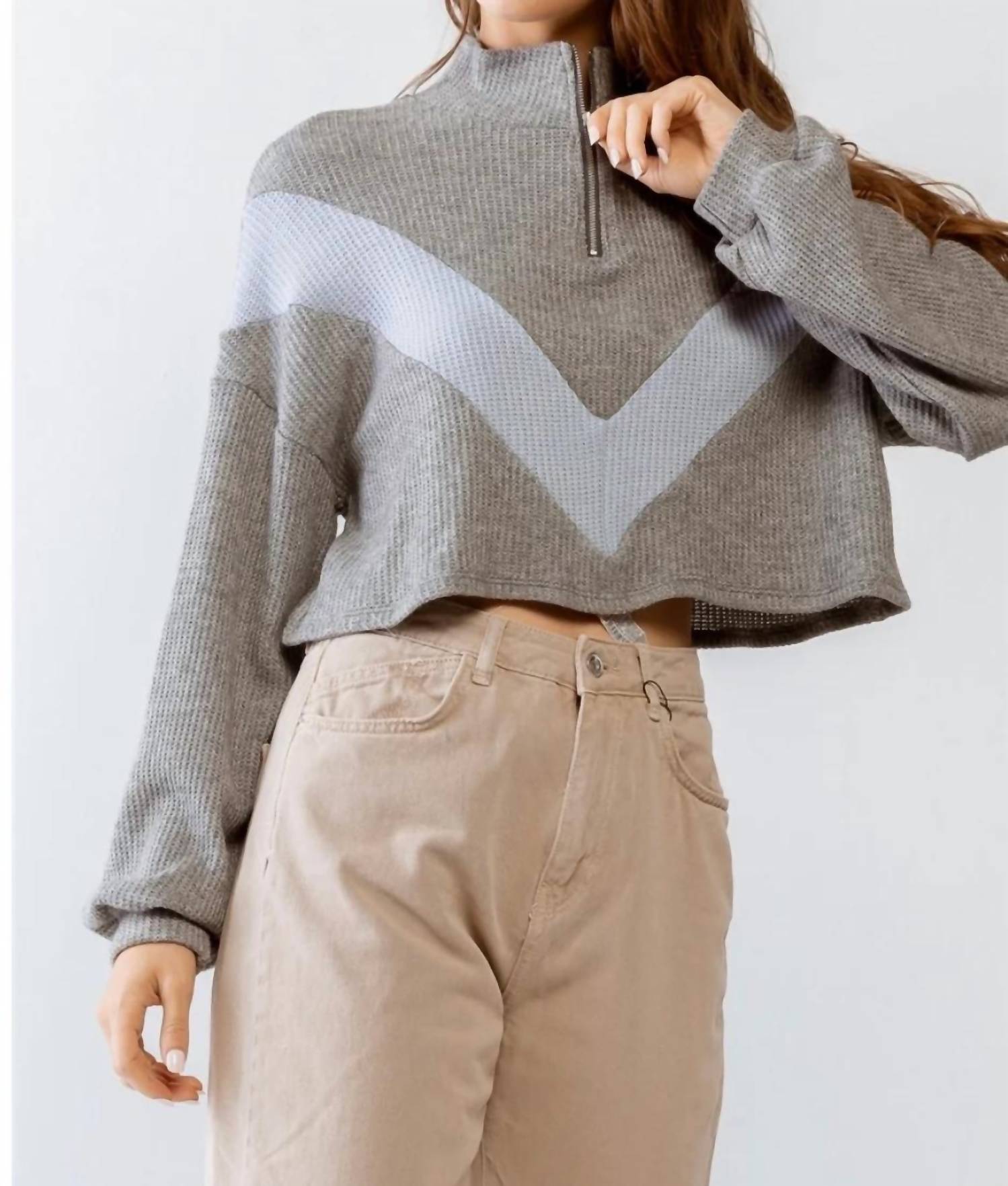 Tasha Apparel - Haley Half Zip Chevron Sweatshirt