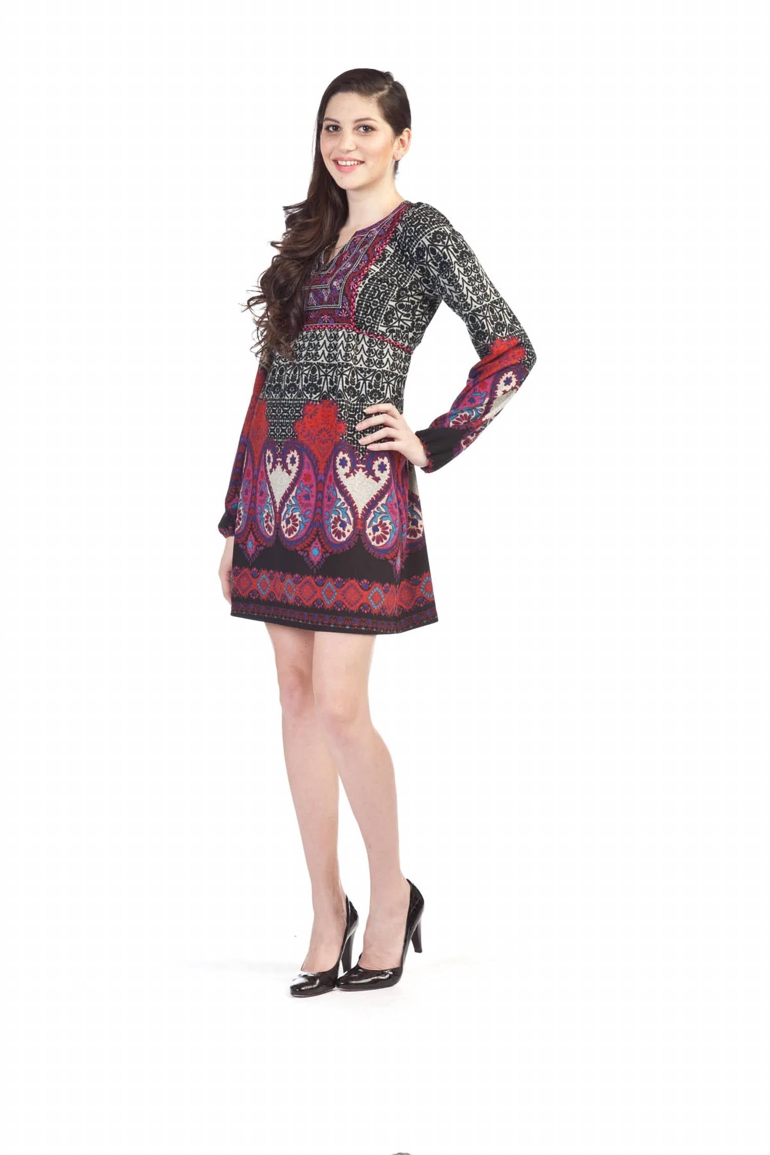 Papillon - Long Sleeve Paisley Sweater Dress