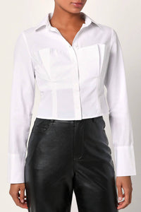 Lulus - Sophisticated Twist Cropped Bustier Button-up Top