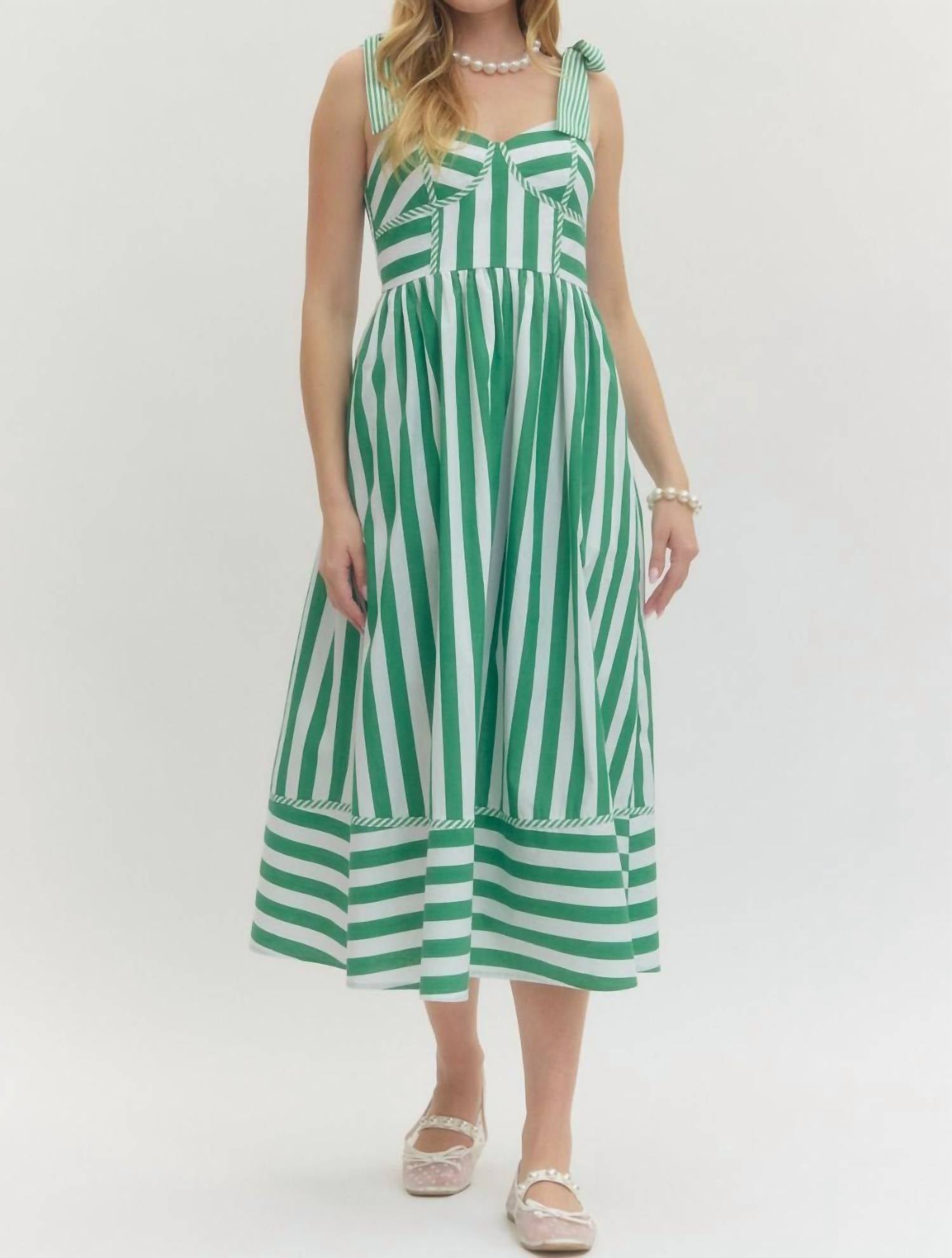 entro Riley Striped Dress in green - women's dress