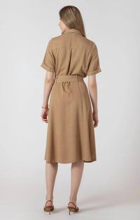 Dex Clothing Belted Utility Midi Dress in cafe au lait - women's dress - detail view