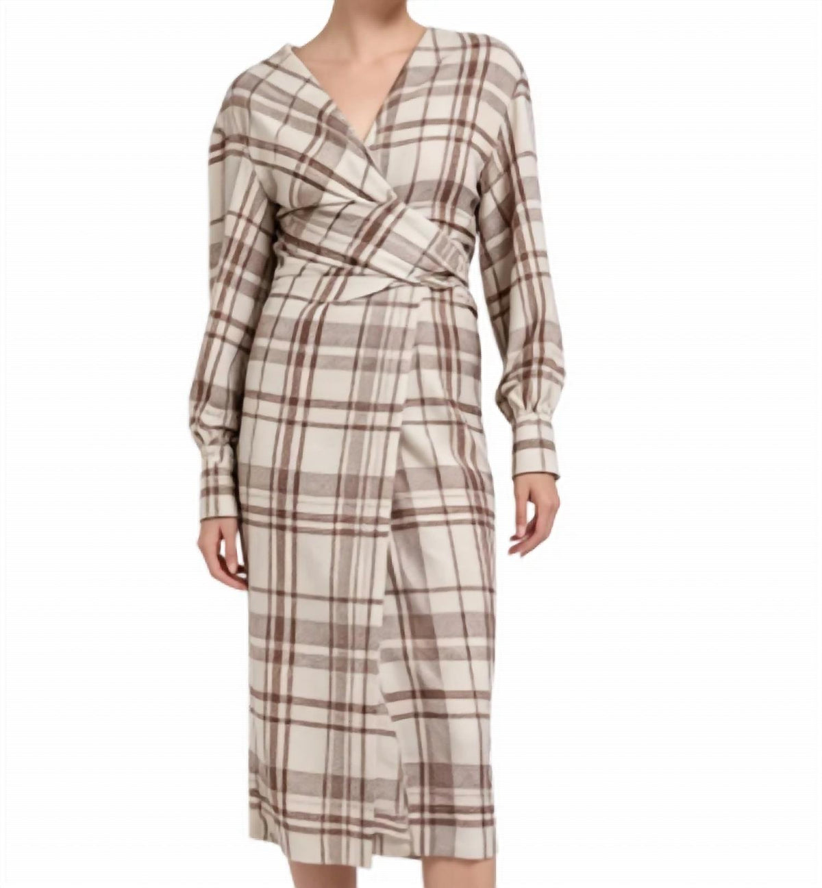 Brunello Cucinelli - Plaid Wrap-effect Midi Dress