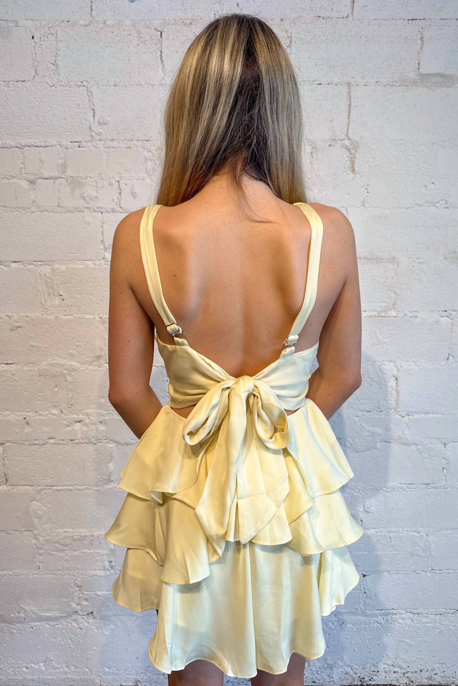 One and Only Collective So Playful Mini Dress in yellow - women's dress - detail view