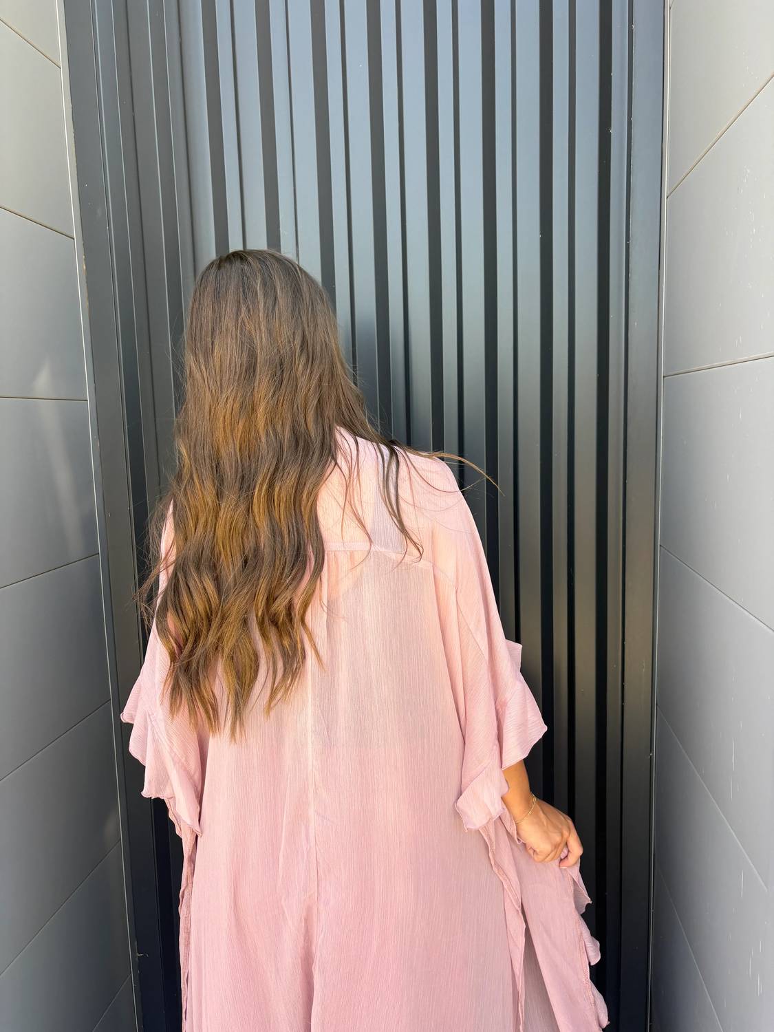 Bluivy - Sheer Ruffled Blush Kimono Cardigan