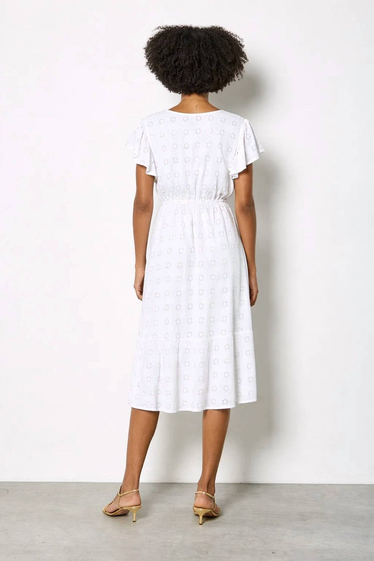 Apricot - Sequin Embroidered Flower Ruffle Sleeve Dress