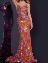 Jovani - Sequin Plunging V-neck Gown