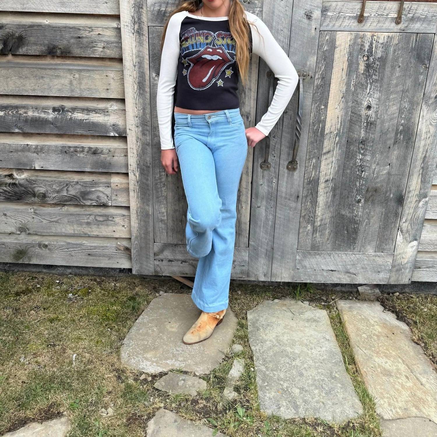 Rowdy Sprout - Girls Rolling Stones Rib Long Sleeve Baseball Tee