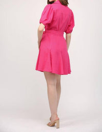 Fate - City Bloom Puff-sleeve Linen Mini Dress