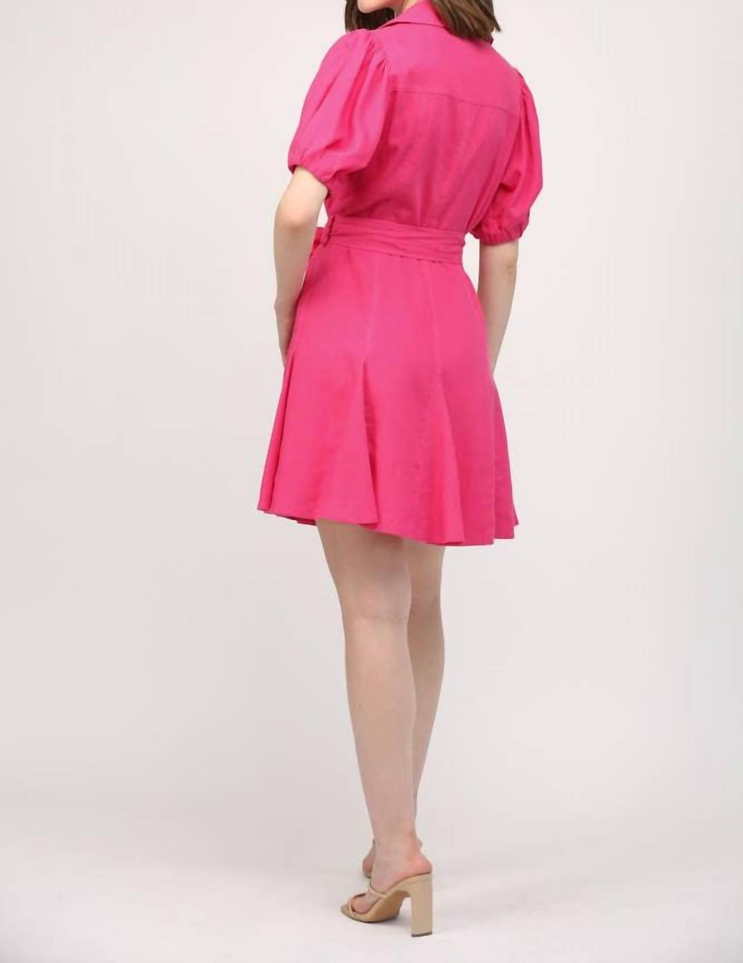 Fate - City Bloom Puff-sleeve Linen Mini Dress