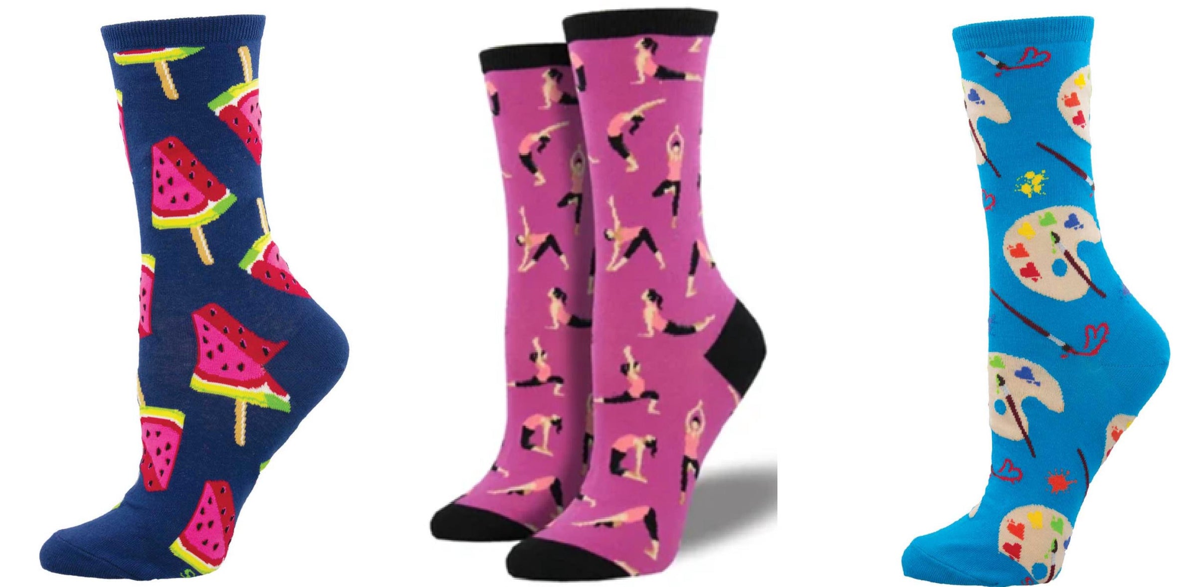 SOCKSMITH Women's Watermelon Pops & Yoga People & Lovely Art Socks - Set Of 3 Pair in multi - women's accessory