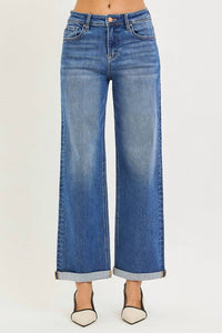 RISEN High Rise Relaxed Fit Ankle Straight Jeans in medium wash - women's jeans