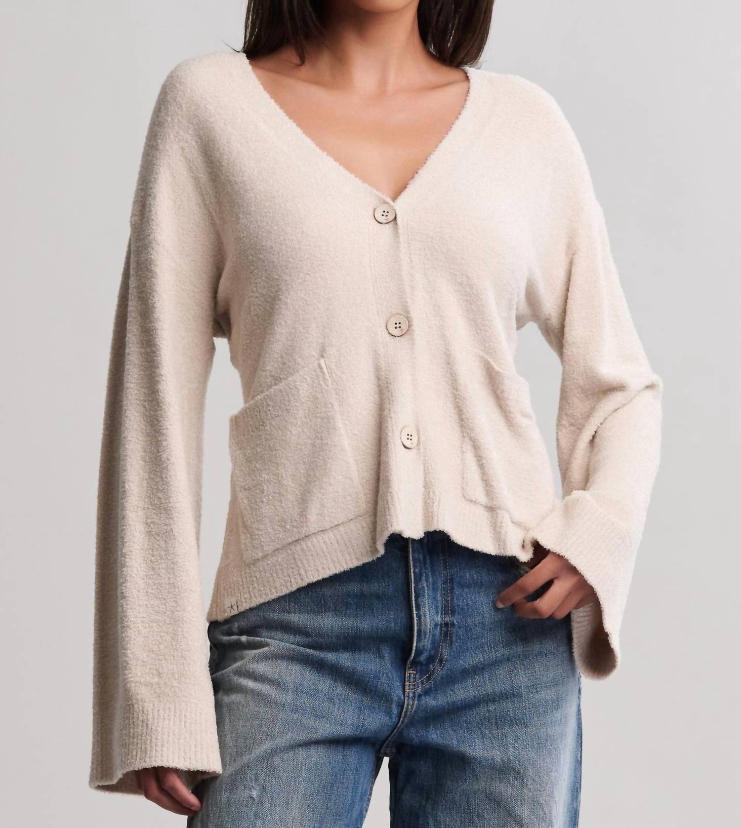 BAREFOOT DREAMS Cozychic Lite Wide Sleeve Button Front Cardigan in stone - women's cardigan
