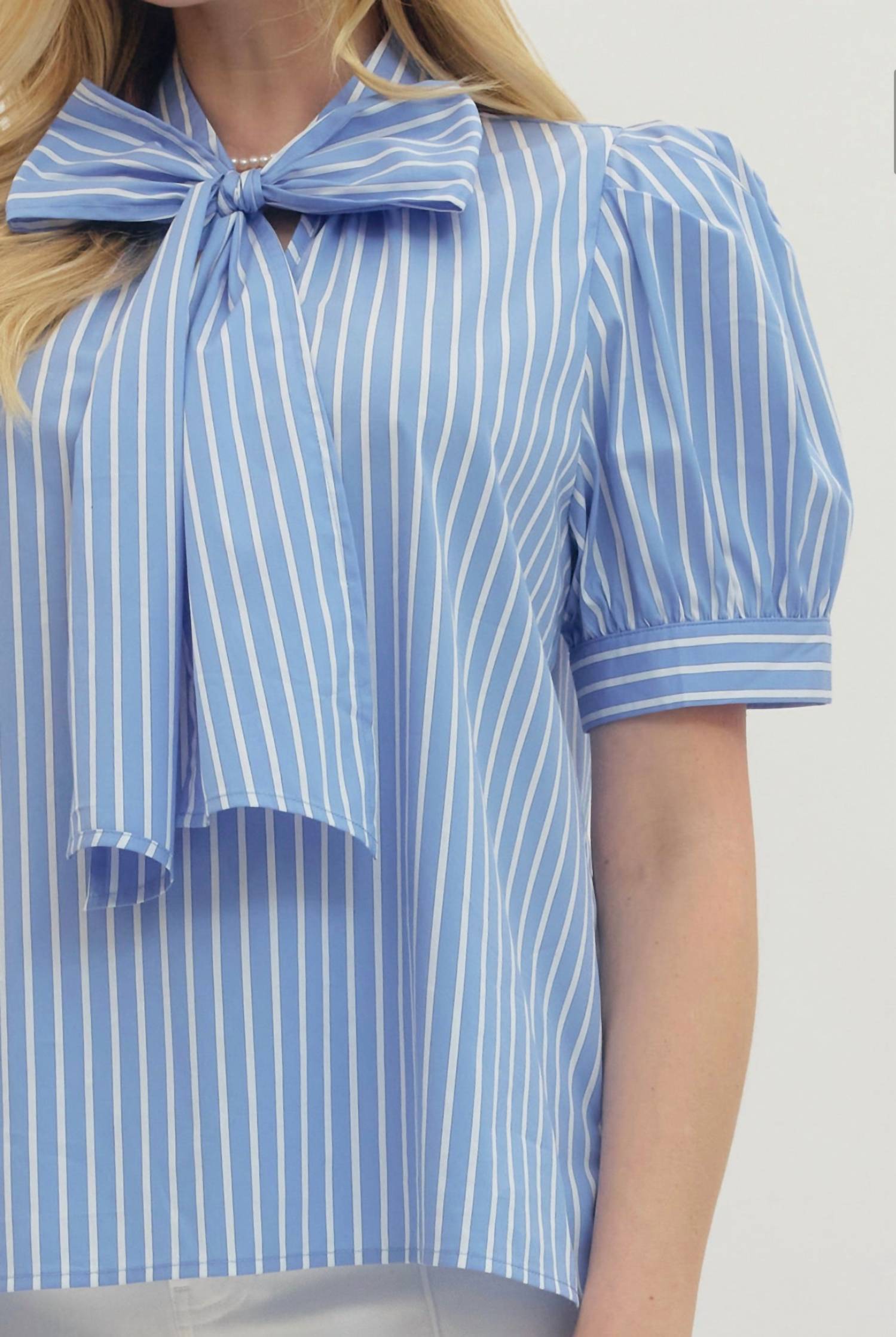 Entro - Striped Tie Neck Top
